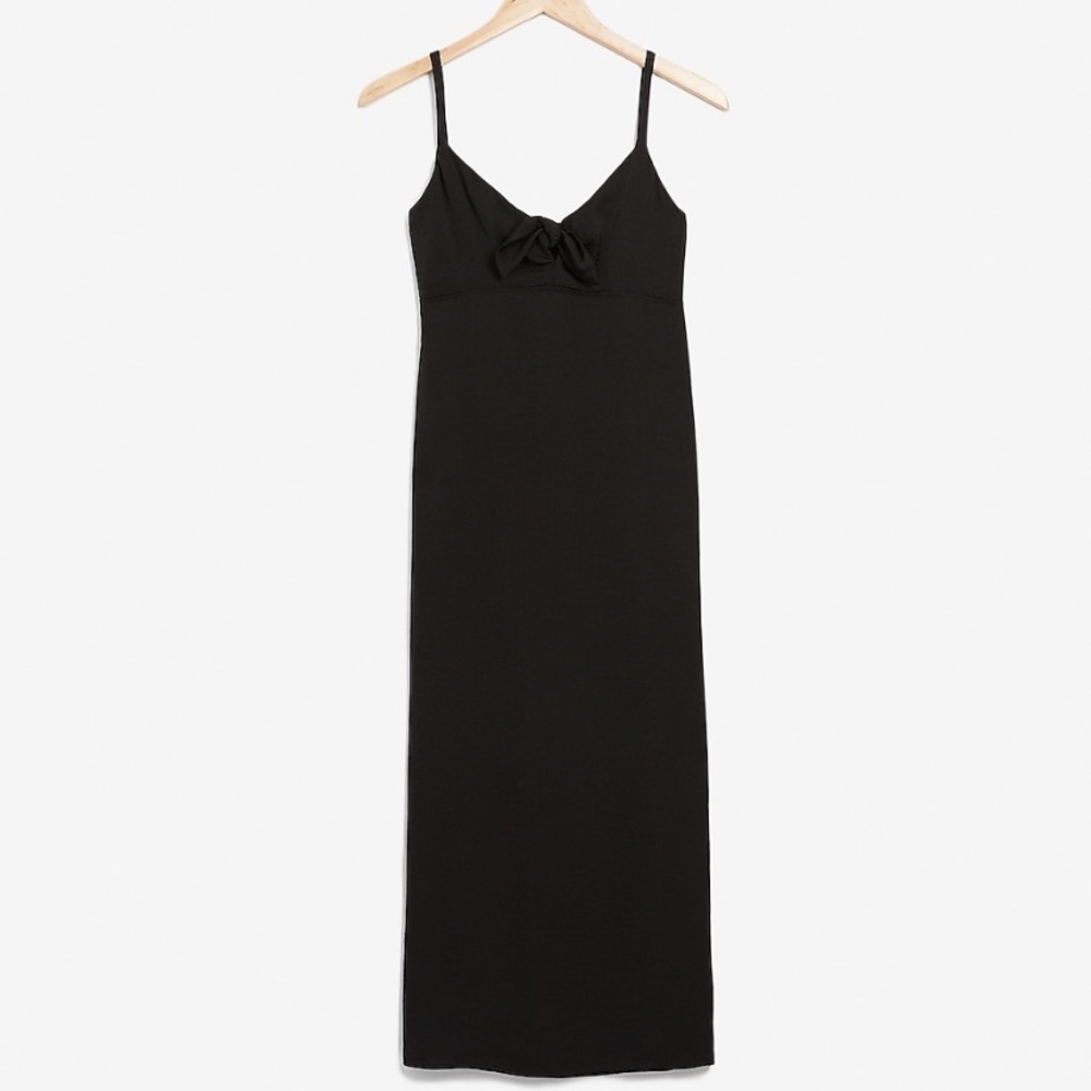 EXPRESS Black Tie-Front Midi Slip Dress M NWT
